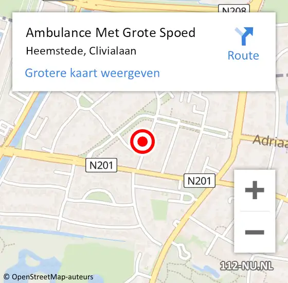 Locatie op kaart van de 112 melding: Ambulance Met Grote Spoed Naar Heemstede, Clivialaan op 3 december 2021 19:51