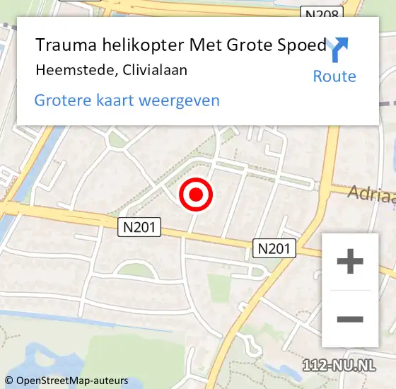 Locatie op kaart van de 112 melding: Trauma helikopter Met Grote Spoed Naar Heemstede, Clivialaan op 3 december 2021 19:51