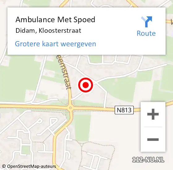 Locatie op kaart van de 112 melding: Ambulance Met Spoed Naar Didam, Kloosterstraat op 3 december 2021 20:24