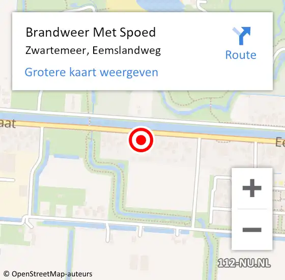 Locatie op kaart van de 112 melding: Brandweer Met Spoed Naar Zwartemeer, Eemslandweg op 3 december 2021 20:26