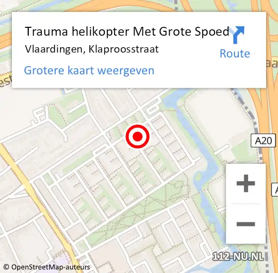 Locatie op kaart van de 112 melding: Trauma helikopter Met Grote Spoed Naar Vlaardingen, Klaproosstraat op 3 december 2021 21:10