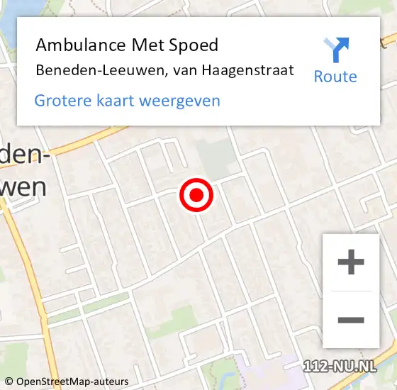 Locatie op kaart van de 112 melding: Ambulance Met Spoed Naar Beneden-Leeuwen, van Haagenstraat op 3 december 2021 21:17