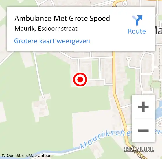 Locatie op kaart van de 112 melding: Ambulance Met Grote Spoed Naar Maurik, Esdoornstraat op 3 december 2021 21:20