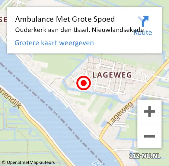 Locatie op kaart van de 112 melding: Ambulance Met Grote Spoed Naar Ouderkerk aan den IJssel, Nieuwlandsekade op 3 december 2021 22:39