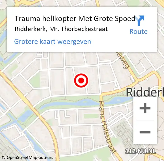 Locatie op kaart van de 112 melding: Trauma helikopter Met Grote Spoed Naar Ridderkerk, Mr. Thorbeckestraat op 3 december 2021 23:09