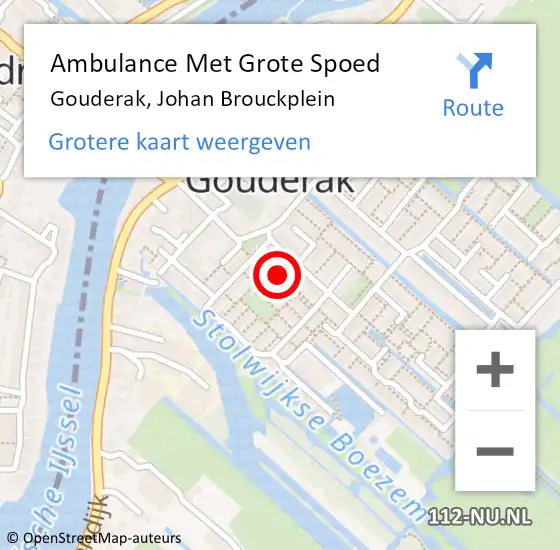 Locatie op kaart van de 112 melding: Ambulance Met Grote Spoed Naar Gouderak, Johan Brouckplein op 3 december 2021 23:29