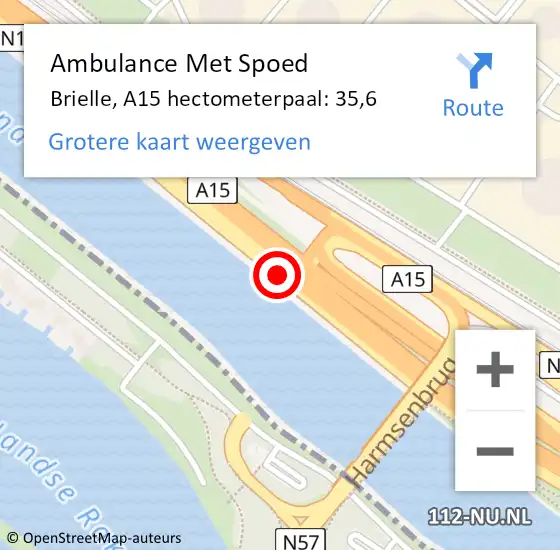 Locatie op kaart van de 112 melding: Ambulance Met Spoed Naar Brielle, A15 hectometerpaal: 35,6 op 3 december 2021 23:42