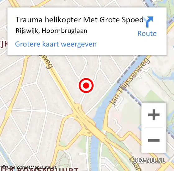 Locatie op kaart van de 112 melding: Trauma helikopter Met Grote Spoed Naar Rijswijk, Hoornbruglaan op 3 december 2021 23:48