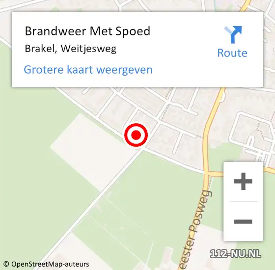 Locatie op kaart van de 112 melding: Brandweer Met Spoed Naar Brakel, Weitjesweg op 4 december 2021 00:27