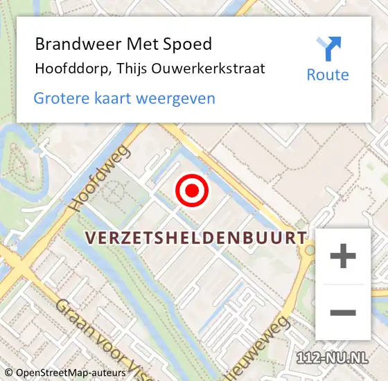 Locatie op kaart van de 112 melding: Brandweer Met Spoed Naar Hoofddorp, Thijs Ouwerkerkstraat op 4 december 2021 00:39