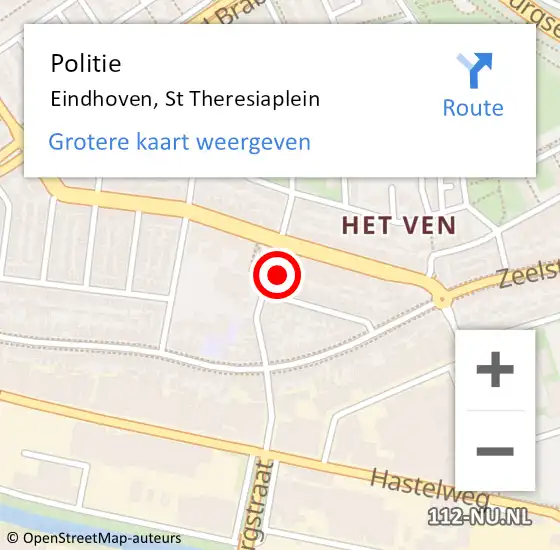 Locatie op kaart van de 112 melding: Politie Eindhoven, St Theresiaplein op 4 december 2021 00:40
