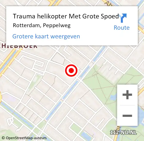 Locatie op kaart van de 112 melding: Trauma helikopter Met Grote Spoed Naar Rotterdam, Peppelweg op 4 december 2021 01:04