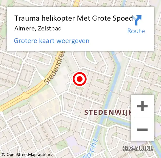 Locatie op kaart van de 112 melding: Trauma helikopter Met Grote Spoed Naar Almere, Zeistpad op 4 december 2021 01:58
