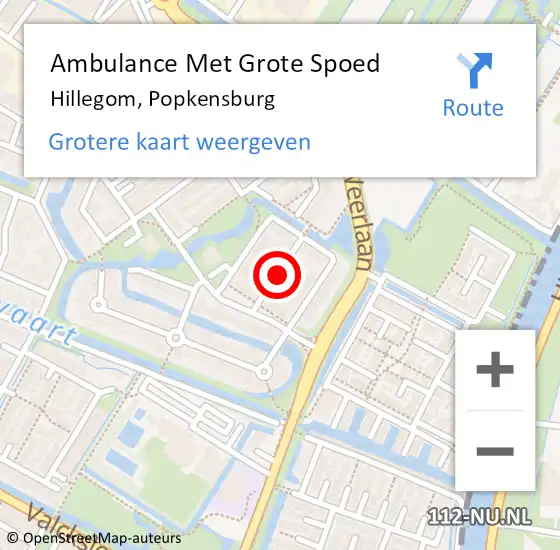 Locatie op kaart van de 112 melding: Ambulance Met Grote Spoed Naar Hillegom, Popkensburg op 4 december 2021 02:37