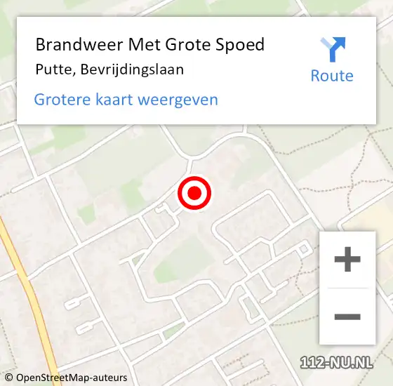 Locatie op kaart van de 112 melding: Brandweer Met Grote Spoed Naar Putte, Bevrijdingslaan op 4 december 2021 03:11