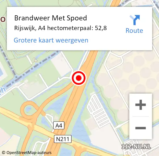 Locatie op kaart van de 112 melding: Brandweer Met Spoed Naar Rijswijk, A4 hectometerpaal: 52,8 op 4 december 2021 03:15