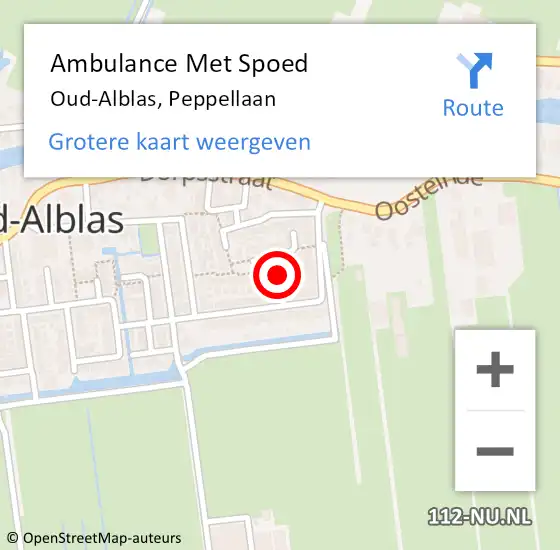 Locatie op kaart van de 112 melding: Ambulance Met Spoed Naar Oud-Alblas, Peppellaan op 4 december 2021 03:26