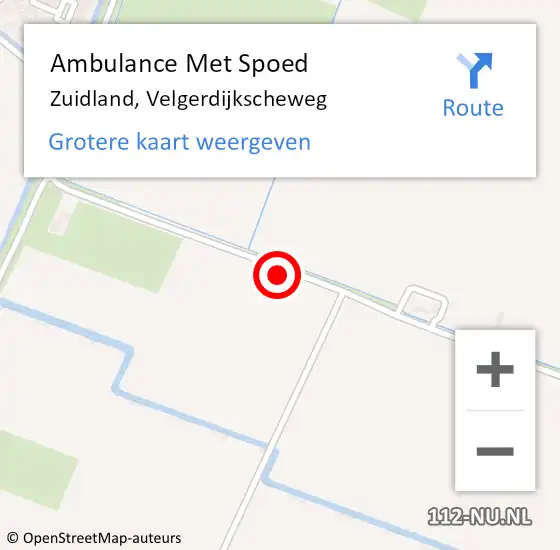 Locatie op kaart van de 112 melding: Ambulance Met Spoed Naar Zuidland, Velgerdijkscheweg op 4 december 2021 03:43