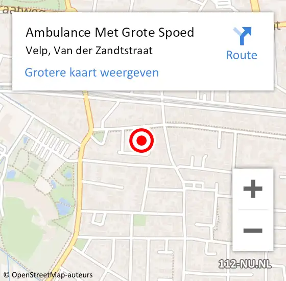 Locatie op kaart van de 112 melding: Ambulance Met Grote Spoed Naar Velp, Van der Zandtstraat op 4 december 2021 04:42