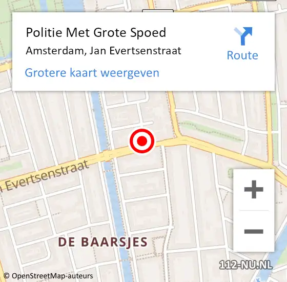 Locatie op kaart van de 112 melding: Politie Met Grote Spoed Naar Amsterdam, Jan Evertsenstraat op 4 december 2021 04:46