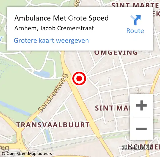 Locatie op kaart van de 112 melding: Ambulance Met Grote Spoed Naar Arnhem, Jacob Cremerstraat op 4 december 2021 05:13