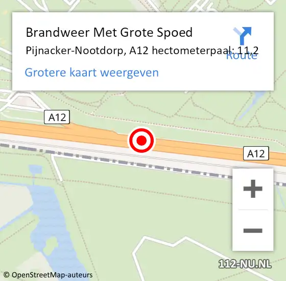 Locatie op kaart van de 112 melding: Brandweer Met Grote Spoed Naar Pijnacker-Nootdorp, A12 hectometerpaal: 11,2 op 4 december 2021 05:18