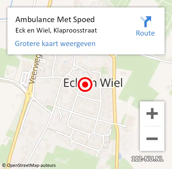 Locatie op kaart van de 112 melding: Ambulance Met Spoed Naar Eck en Wiel, Klaproosstraat op 4 december 2021 05:21