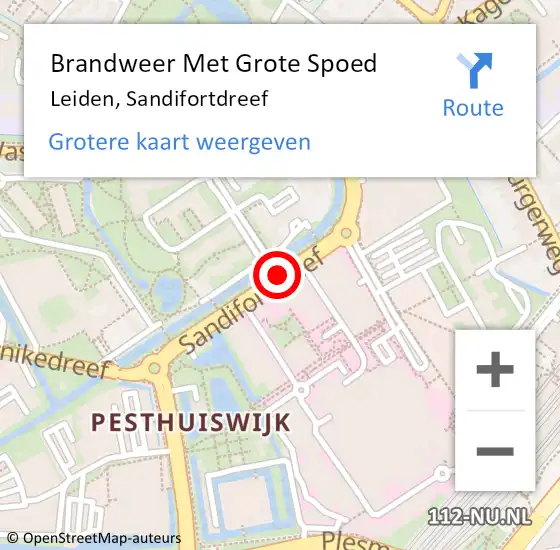 Locatie op kaart van de 112 melding: Brandweer Met Grote Spoed Naar Leiden, Sandifortdreef op 4 december 2021 05:44