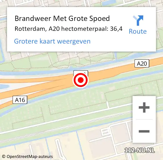 Locatie op kaart van de 112 melding: Brandweer Met Grote Spoed Naar Rotterdam, A20 hectometerpaal: 36,4 op 4 december 2021 06:55