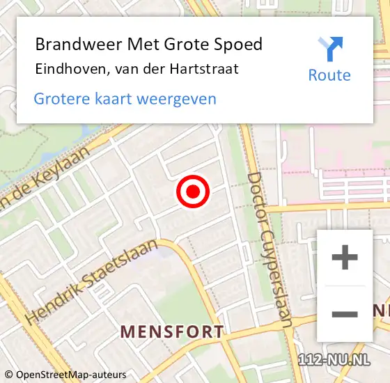 Locatie op kaart van de 112 melding: Brandweer Met Grote Spoed Naar Eindhoven, van der Hartstraat op 4 december 2021 07:13