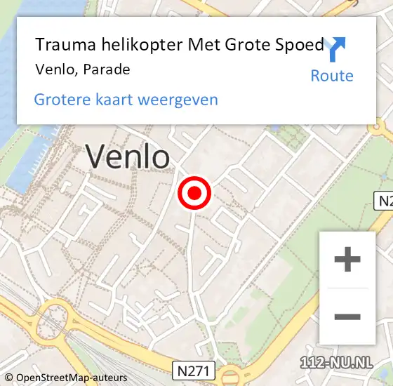 Locatie op kaart van de 112 melding: Trauma helikopter Met Grote Spoed Naar Venlo, Parade op 4 december 2021 07:37