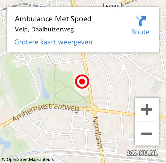 Locatie op kaart van de 112 melding: Ambulance Met Spoed Naar Velp, Daalhuizerweg op 4 december 2021 08:14