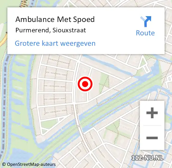 Locatie op kaart van de 112 melding: Ambulance Met Spoed Naar Purmerend, Siouxstraat op 4 december 2021 08:15