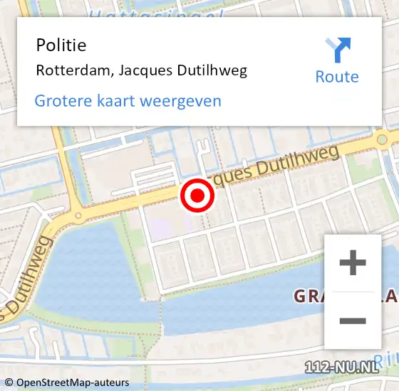 Locatie op kaart van de 112 melding: Politie Rotterdam, Jacques Dutilhweg op 4 december 2021 08:18
