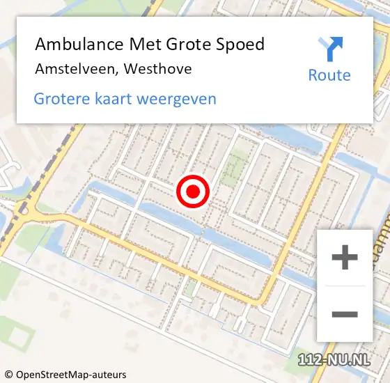 Locatie op kaart van de 112 melding: Ambulance Met Grote Spoed Naar Amstelveen, Westhove op 4 december 2021 08:19