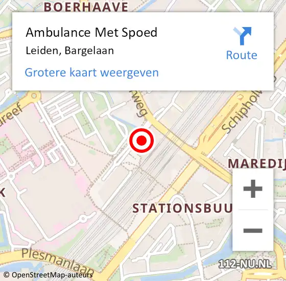 Locatie op kaart van de 112 melding: Ambulance Met Spoed Naar Leiden, Bargelaan op 4 december 2021 08:34