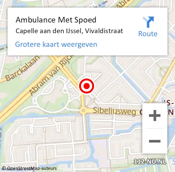 Locatie op kaart van de 112 melding: Ambulance Met Spoed Naar Capelle aan den IJssel, Vivaldistraat op 4 december 2021 08:35