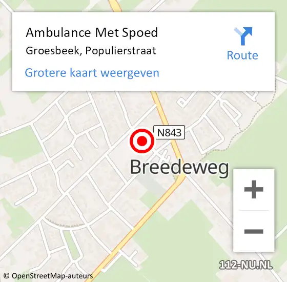 Locatie op kaart van de 112 melding: Ambulance Met Spoed Naar Groesbeek, Populierstraat op 4 december 2021 08:35