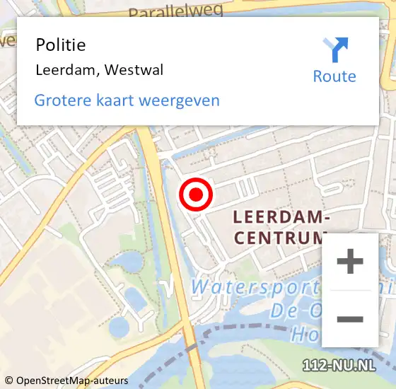 Locatie op kaart van de 112 melding: Politie Leerdam, Westwal op 4 december 2021 09:20