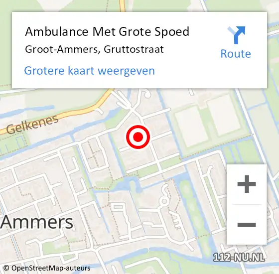 Locatie op kaart van de 112 melding: Ambulance Met Grote Spoed Naar Groot-Ammers, Gruttostraat op 4 december 2021 09:21