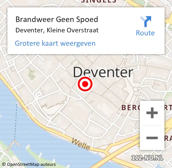 Locatie op kaart van de 112 melding: Brandweer Geen Spoed Naar Deventer, Kleine Overstraat op 4 december 2021 09:30