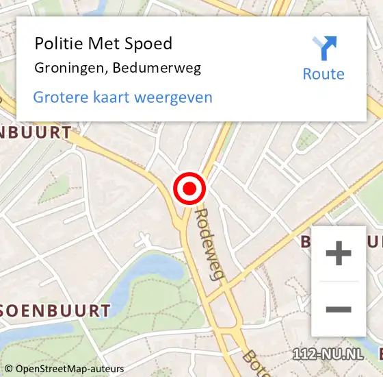 Locatie op kaart van de 112 melding: Politie Met Spoed Naar Groningen, Bedumerweg op 4 december 2021 10:00