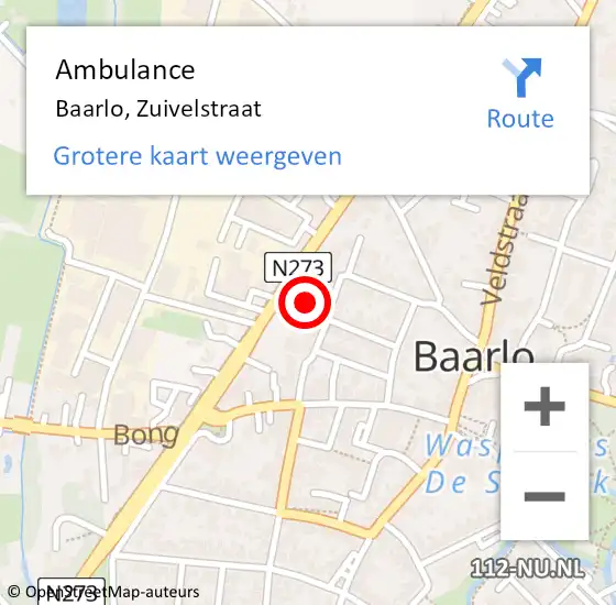 Locatie op kaart van de 112 melding: Ambulance Baarlo, Zuivelstraat op 1 juli 2014 10:58