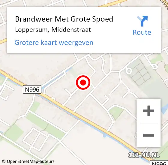 Locatie op kaart van de 112 melding: Brandweer Met Grote Spoed Naar Loppersum, Middenstraat op 4 december 2021 10:42