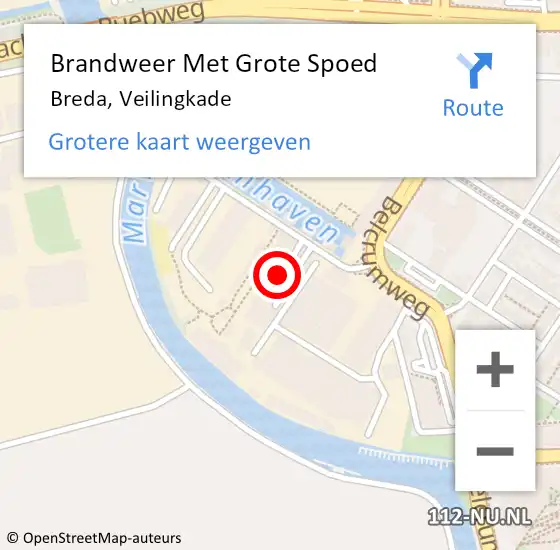 Locatie op kaart van de 112 melding: Brandweer Met Grote Spoed Naar Breda, Veilingkade op 4 december 2021 10:48