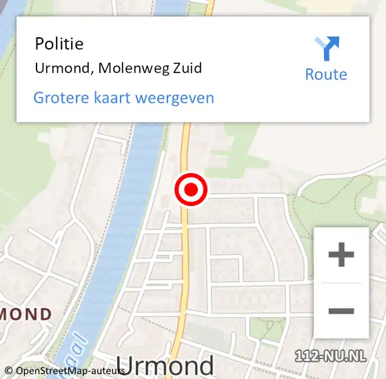 Locatie op kaart van de 112 melding: Politie Urmond, Molenweg Zuid op 4 december 2021 10:56
