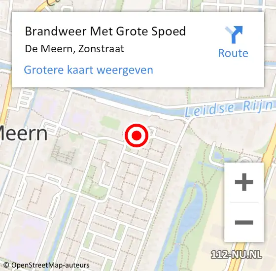 Locatie op kaart van de 112 melding: Brandweer Met Grote Spoed Naar De Meern, Zonstraat op 4 december 2021 11:00