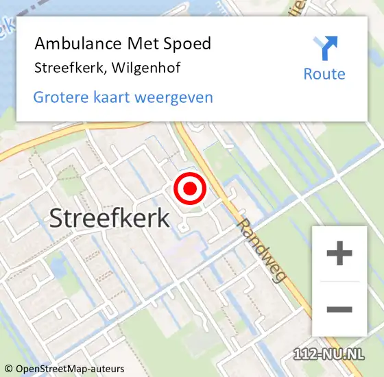 Locatie op kaart van de 112 melding: Ambulance Met Spoed Naar Streefkerk, Wilgenhof op 4 december 2021 11:12