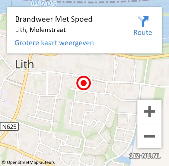 Locatie op kaart van de 112 melding: Brandweer Met Spoed Naar Lith, Molenstraat op 4 december 2021 11:14