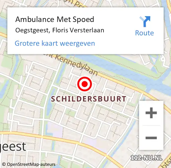 Locatie op kaart van de 112 melding: Ambulance Met Spoed Naar Oegstgeest, Floris Versterlaan op 1 juli 2014 11:06
